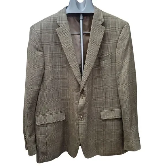 Tommy Hilfiger Wool‎ Blend Sport Jacket Brown Men 44R Plaid Old Money Office Y2K