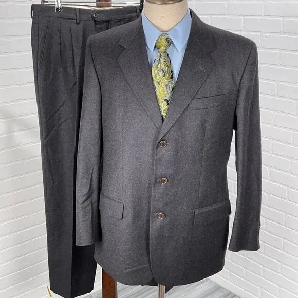 Duca Di Mantova Suit Men 42R 34Wx30L Black Classic Flannel Wool Molteni Gabriele