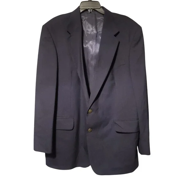 Oscar de la Renta Mens Navy Blue 100% Wool Blazer Sport‎ Coat Brass Buttons 44R