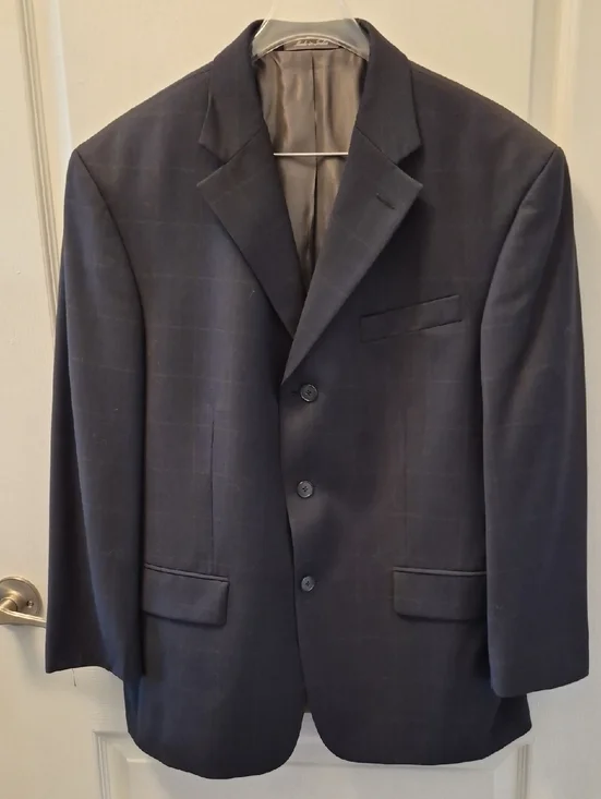 Oscar de la Renta Navy Windowpane Wool Blazer Size 40S W36 EUC