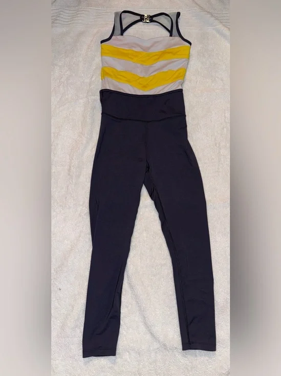 Girls Yellow & Black Dance Unitard with Chevron Bodice