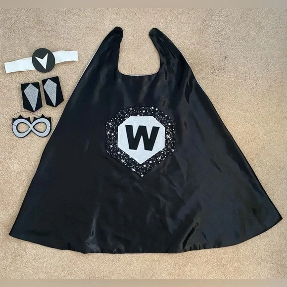 Creative Capes Hero Set Black‎ & Silver W Costume Handmade Boy Girl Dress-up