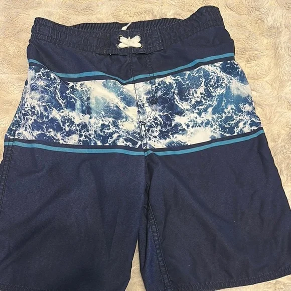 Old Navy Kids Swim Trunks - Navy Blue with Ocean Print 14/16 XL