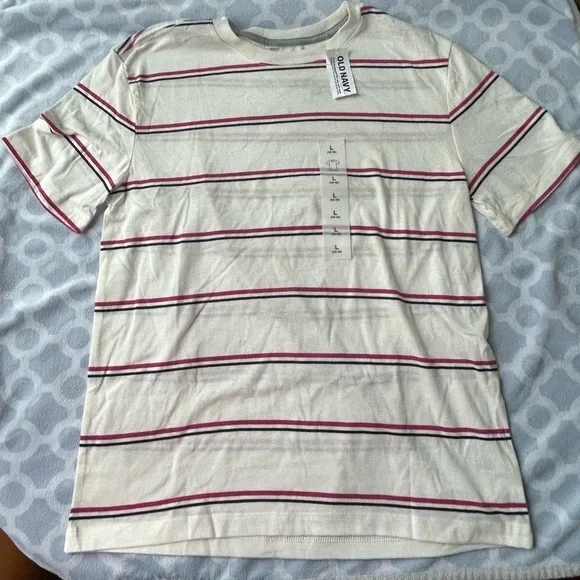 Old Navy Kids White Tee with Red and Black Stripes