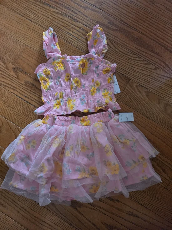 Old Navy Pink and Yellow Floral Ruffle Two-Piece Set
