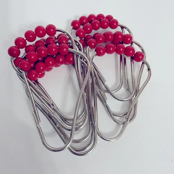 Red shower curtain hooks