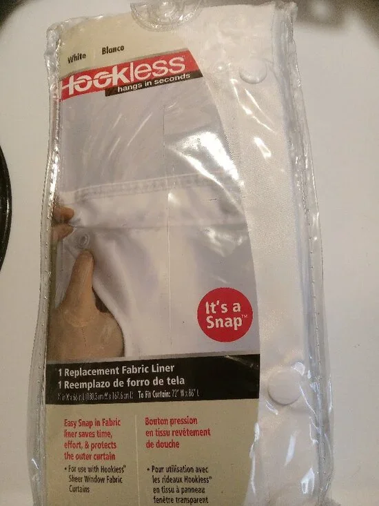 New white hookless fabric liner for shower