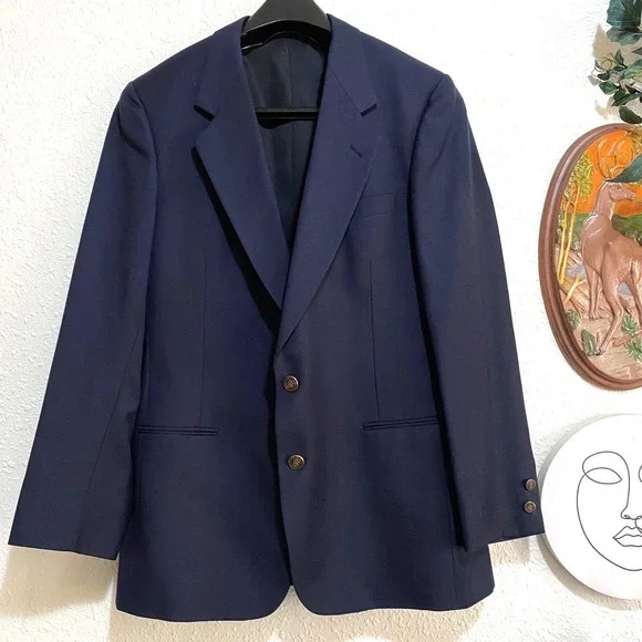 Vtg Navy Blue Pierre Cardin 44R Blazer Suit‎ Jacket Hechts Mens Dress Coat USA