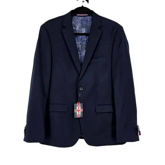 NWT Soul Of London Navy Essential Slim Fit Single Breasted Blazer Jacket Size 42
