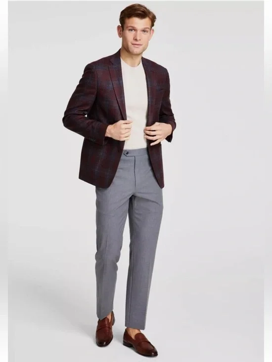 Michael Kors Men's Classic Fit Plaid Sport Coat in Brick/Blue