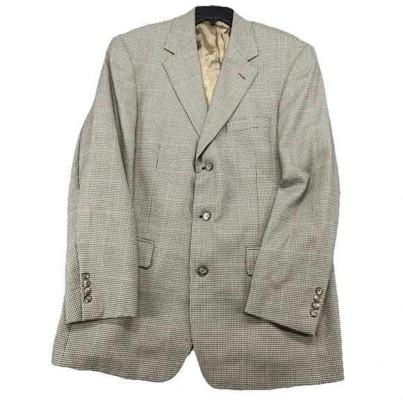 BROOKS BROTHERS Mens‎ 44L Beige Gray Houndstooth Wool Blazer Sport Coat