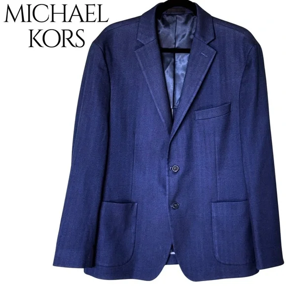 Michael Kors Mens Classic Blue Two Button Blazer Sport Coat Jacket