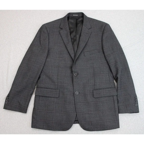 Pronto Uomo Platinum Blazer Jacket Mens 42R Windowpane Wool Blend Stretch Lined