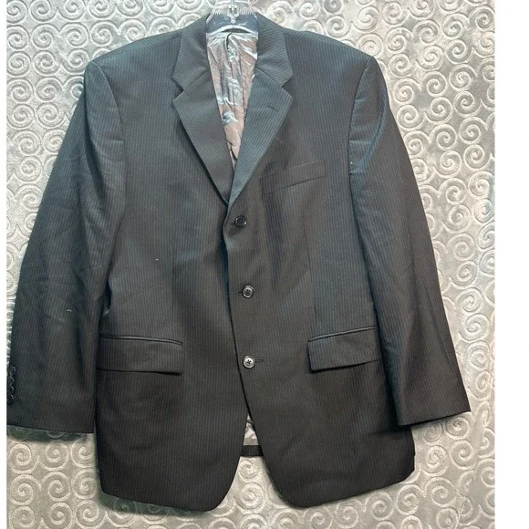 Calvin Klein Black Pinstripe 100% Wool Blazer Jacket -‎ Men's 40S