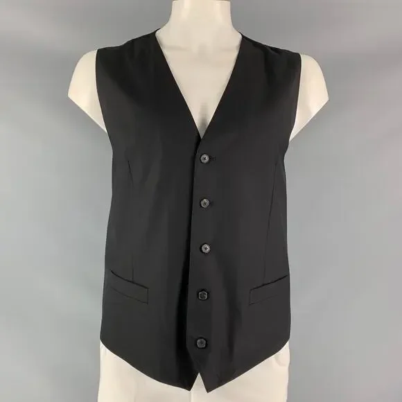 DOLCE & GABBANA Size 46 Solid Wool Buttoned Black Vest