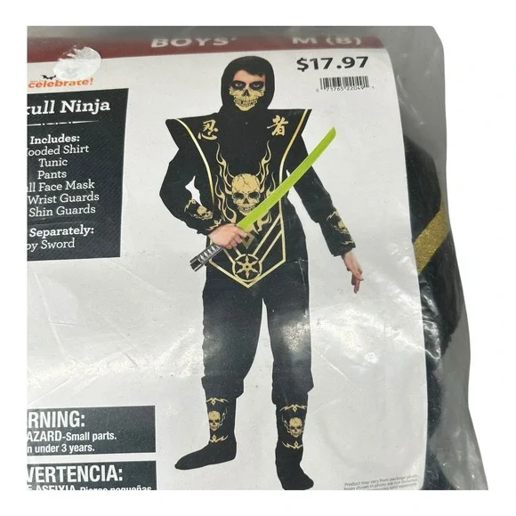 Celebrate Boys Skull Ninja Costume Size Medium 8 Halloween Trick or‎ Treat