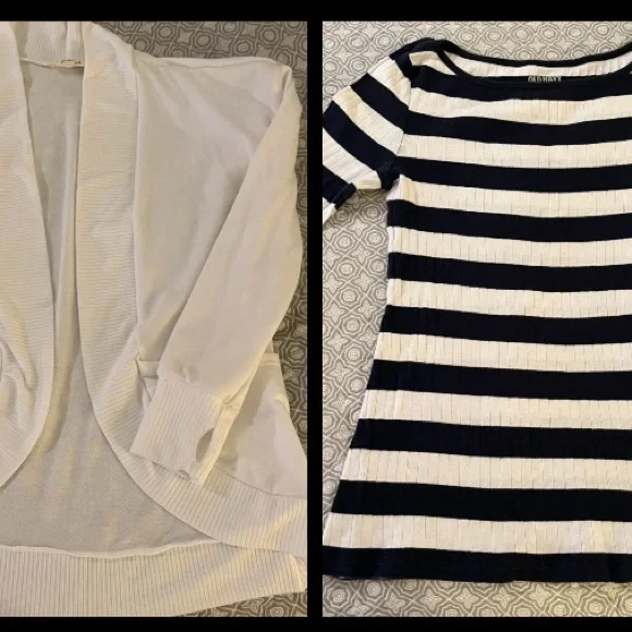 Old Navy Striped Top & Pinc Girls White Cardigan Set Kids 14 Navy White 2pc