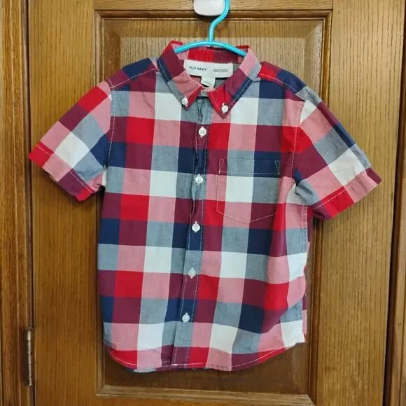 Old Navy Red White Plaid Short Sleeve Button Down Shirt Size S