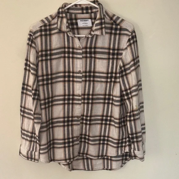 Old Navy Plaid Button Down Shirt - Black, Brown, White