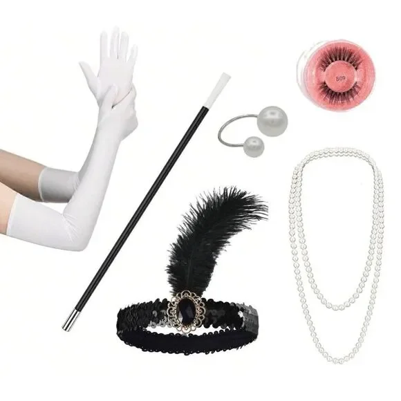 🤍✨ 6PCS 1920s White Accessories Flapper Great Gatsby Retro Costume Set NEW