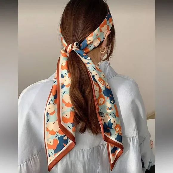 Floral orange Scarf Hair Tie N1359