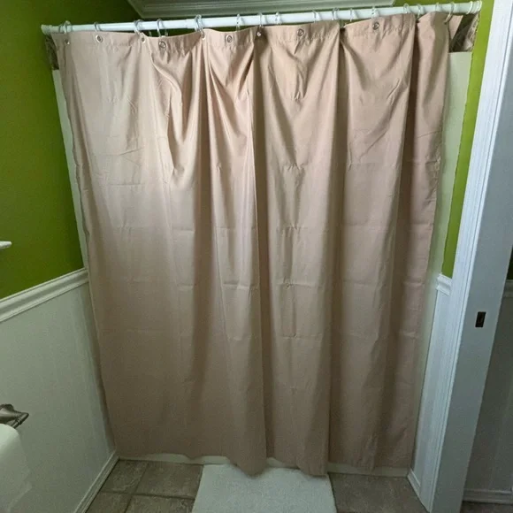 Tan Fabric Shower Curtain & Plasic Liner Curtain