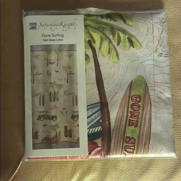 NWT Saturday Night Limited Gone Surfing Shower Curtain Vibrant Bath Decor