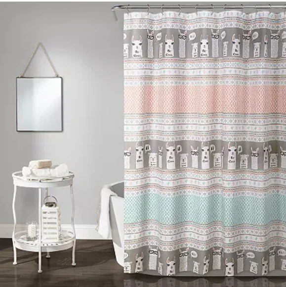 LLAMA SHOWER CURTAIN - Pastel Hues by Lush Decor BNWT SO