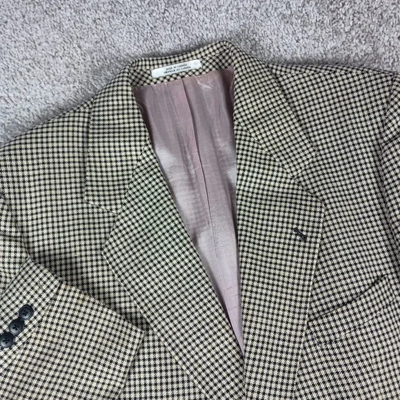 Vintage Bugatchi Uomo Michael Jordan Blazer 46R Mens Tan Houndstooth Wool Jacket
