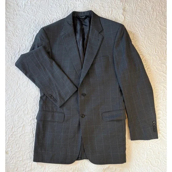 JOS A BANK Mens Charcoal Plaid 100%‎ Wool Sport Coat Blazer Jacket 40L