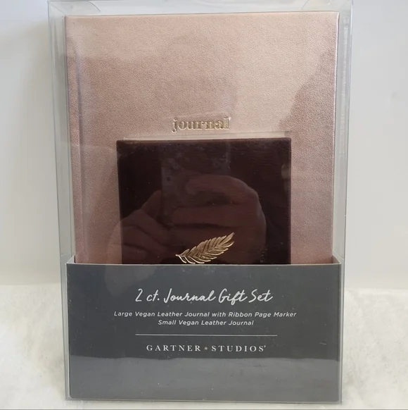 Gartner Studios Brown Rose Gold Vegan Leather Journal 2 Piece Gift Set NWT