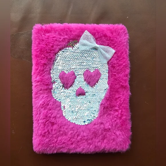 NWOT hot pink fuzzy faux fur lined paged notebook for Halloween goth festive