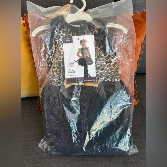 NWT Cute cat Halloween costume leopard dress tutu skirt bottom, bow & tail 2 T