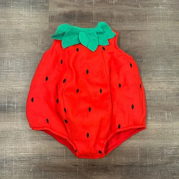 Dress Up America Baby Strawberry Costume Romper‎ Red Green 6-12 Months Halloween