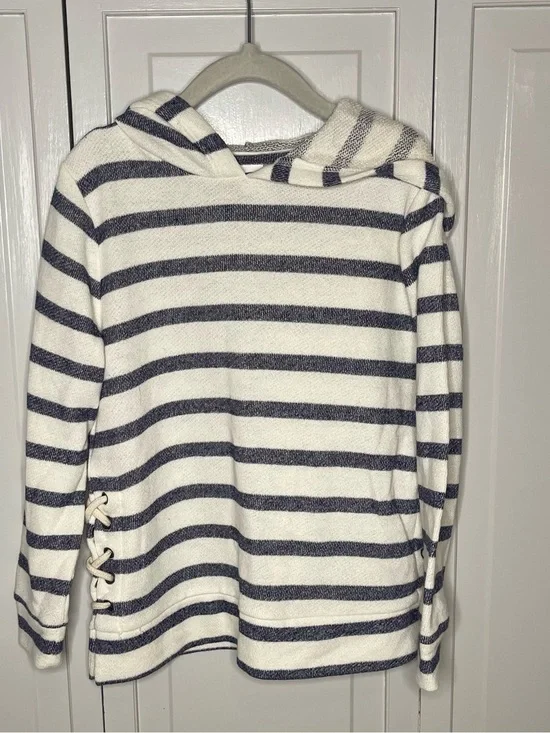 Old Navy White and Navy Striped Hooded Pullover
