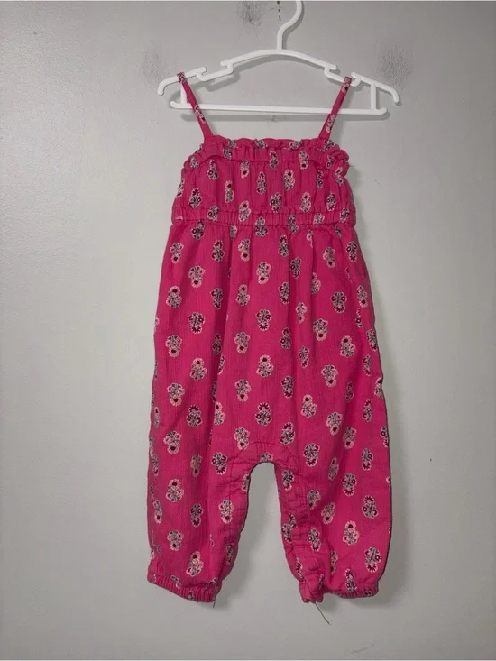 Old Navy Hot Pink Floral Sleeveless Jumper Romper Girls 6-12M