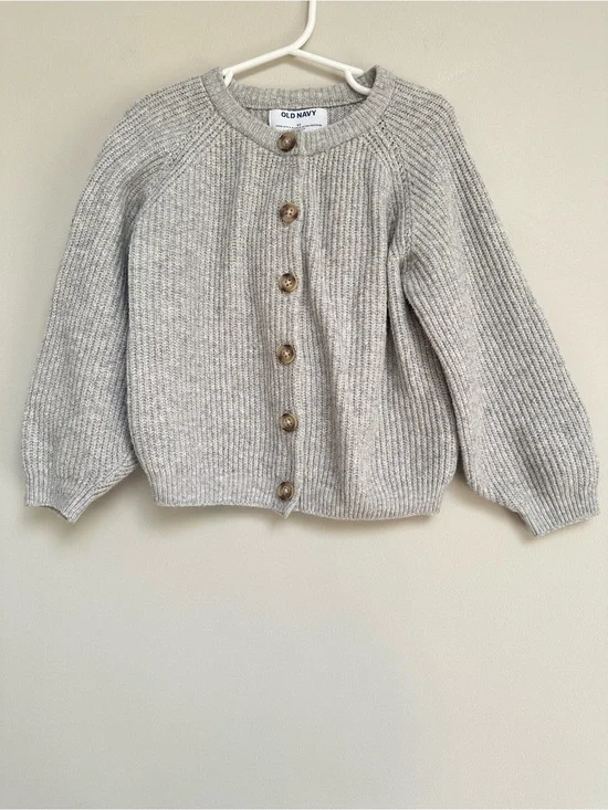 Old Navy Girls Gray Ribbed Button‑Front Cardigan 5T Long Sleeve