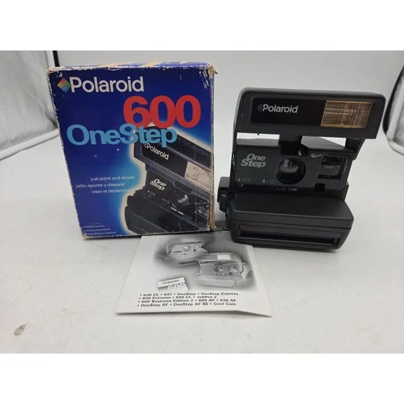 Vintage Polaroid One Step Close Up 600 Film Instant Camera w/ Strap Box WORKS