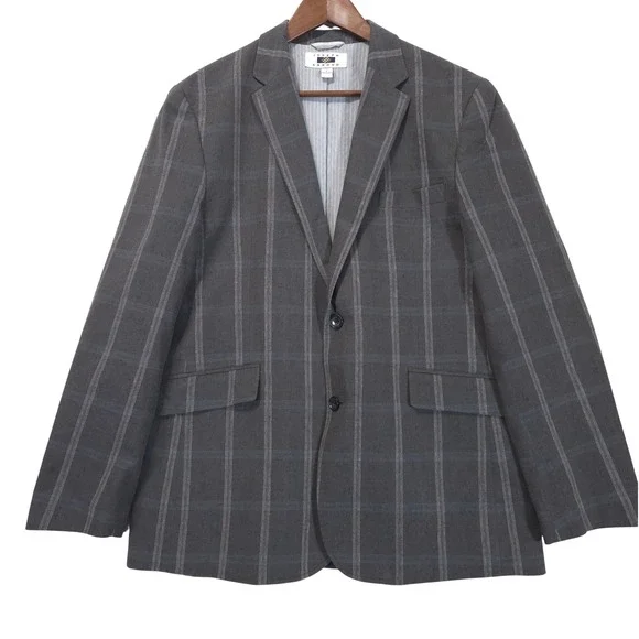 Joseph Abboud Linen Cotton Plaid Sport Coat Blazer Mens Sz L Gray Preppy Summer