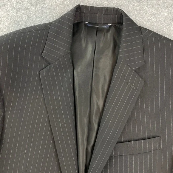 Ralph Lauren Mens Blazer Black Striped Wool Long Sleeve Pinstripe Suit