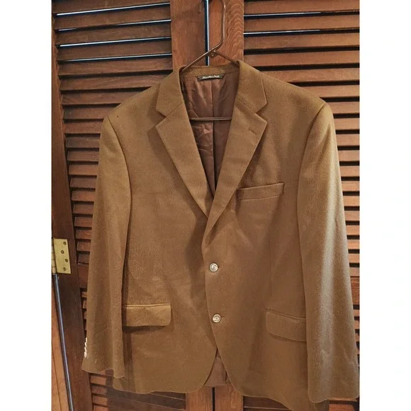 Saks Fifth Avenue Blazer Men's 44R Brown 100% Cashmere Single Breasted