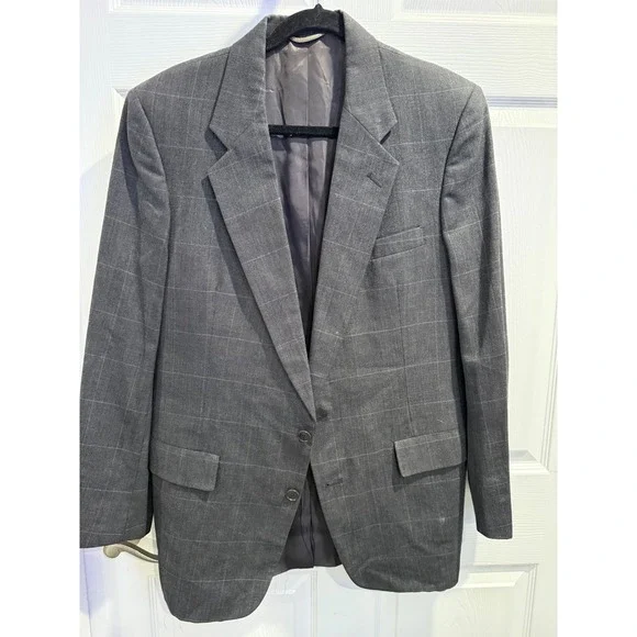 Christian‎ Dior Monsieur Grey Windowpane Pure Virgin Wool Blazer Sport Coat Mens