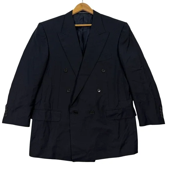 Vintage Ermenegildo Zegna Mens 44R Slim Fit Double Breasted Blazer Navy Wool EUC
