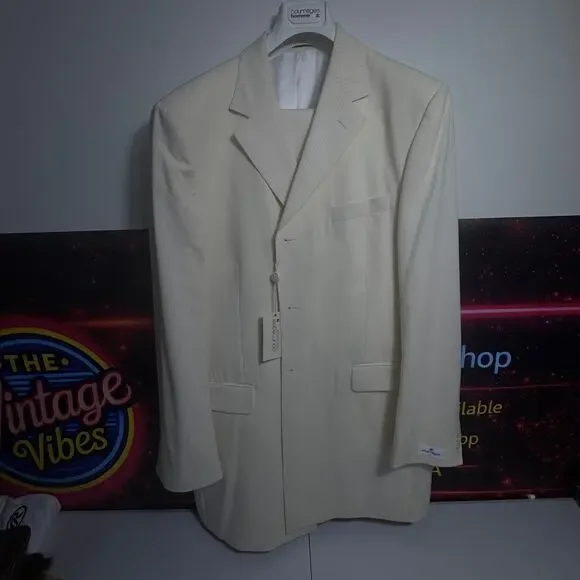 NWT Courrèges Homme Ivory Virgin Wool 2 Piece Suit EU 47 French Designer