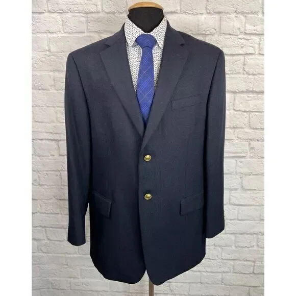 Vintage‎ EUC Stafford Navy Hopsack Blazer Sportcoat Gold Buttons Wool Blend 42 L