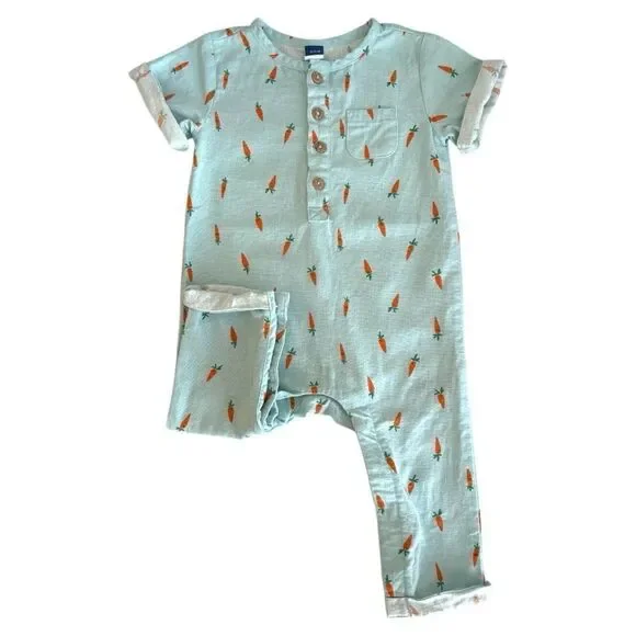 Old Navy Baby Short Sleeve Linen Blend Henley One Piece