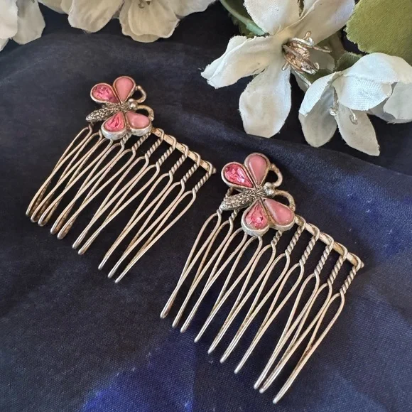 Vintage Butterfly/ Hair Comb Silvertone Bridal Wedding Hair Accessories