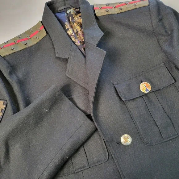 Edward Dada Military Style Jacket Dragon Lining Blazer‎ Coat Large L