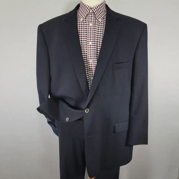 Calvin Klein Men's Sport Coat Blazer Two‎ Silver Button Deep Navy Wool Size 54L