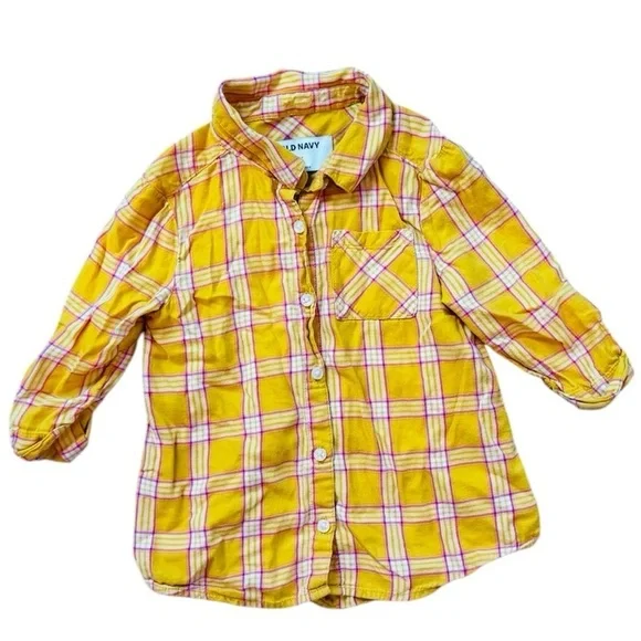 Old Navy Yellow Button Down Shirt Vibrant Plaid Design Plaid Button-Up size 4T